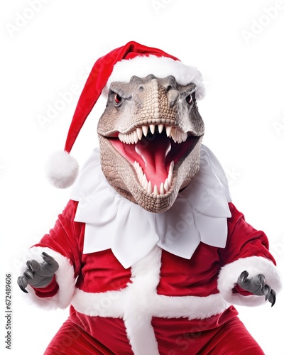 A dinosaur, dressed as Santa Claus for Christmas © Guga