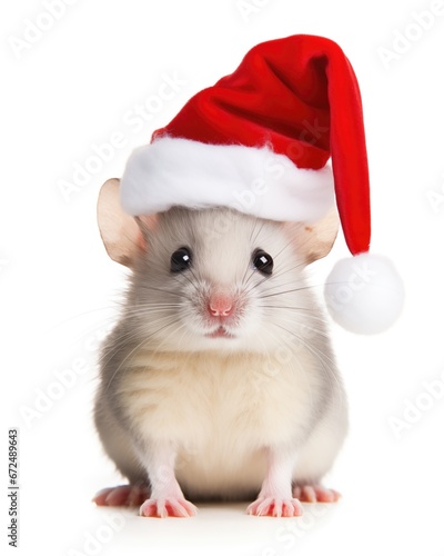 A cute mouse, dressed as Santa Claus