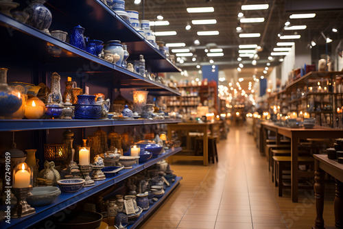 A store filled with rows of shelves displaying Hanukkah-themed items, photo