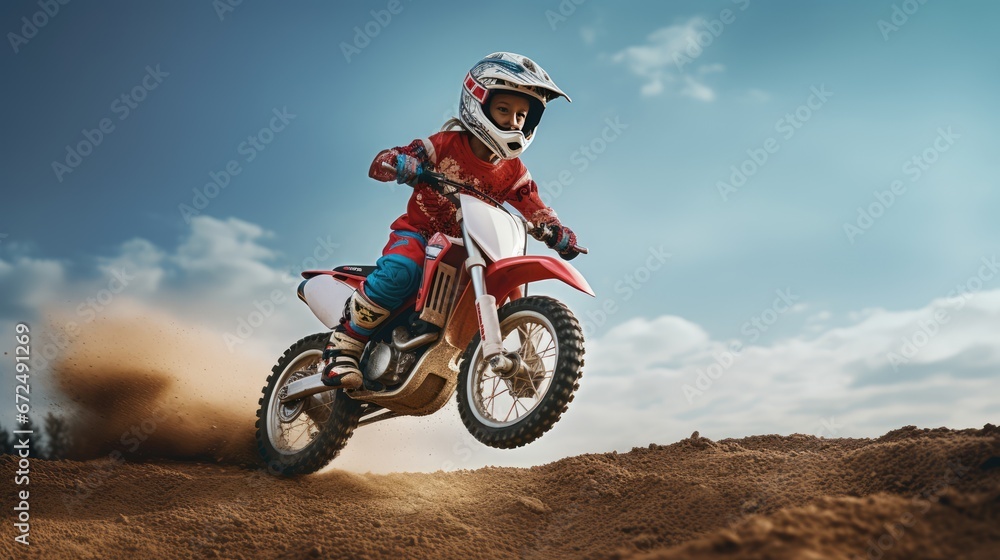Little boy riding a dirt bike, AI generated Image Little boy riding a dirt bike, AI generated Image