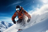 Snowboarder jumping in the mountains. Extreme winter sport. Snowboarding.