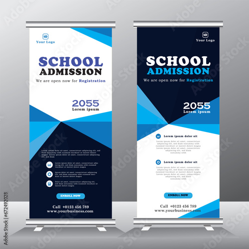 Roll up banner for  School admission, School admission roll up banner template design, Education stand banner post template for school photo