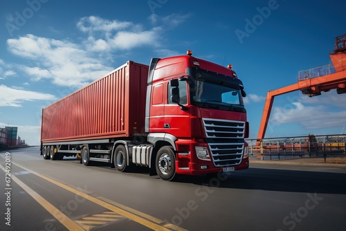 Container cargo truck  international cargo delivery real photography, full HD Generative AI
