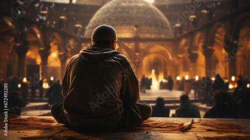 Muslim pilgrim sitting in a mosque