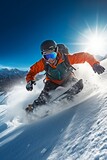 Snowboarder jumping in the mountains on a sunny day. Extreme winter sport.