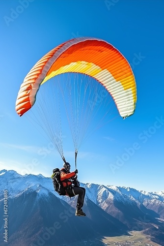 Paraglider in the mountains. Paragliding in the Alps.