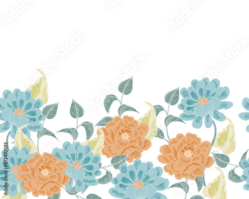 Cute Soft Hand Drawn Aster Flower Seamless Background