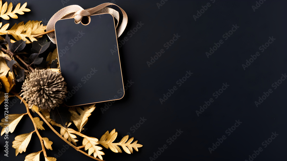 Black Friday concept: gift tag, classical , flora decoration, isolated blank background for copy space