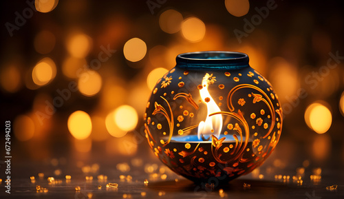 Happy Diwali festival oil lamp decoration,