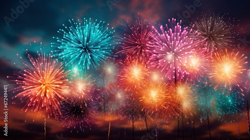 Below Shot Wonderful Vivid Fireworks Exploding ,Bright Background, Background Hd