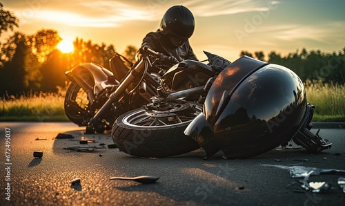 motorcycle accident on the road  photo