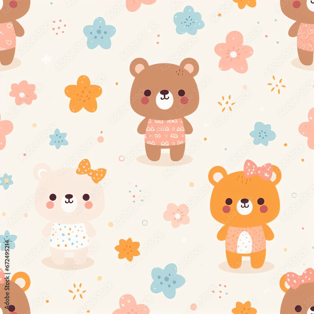 seamless pattern with teddy bears and flowers seamless pattern with teddy bears and flowers