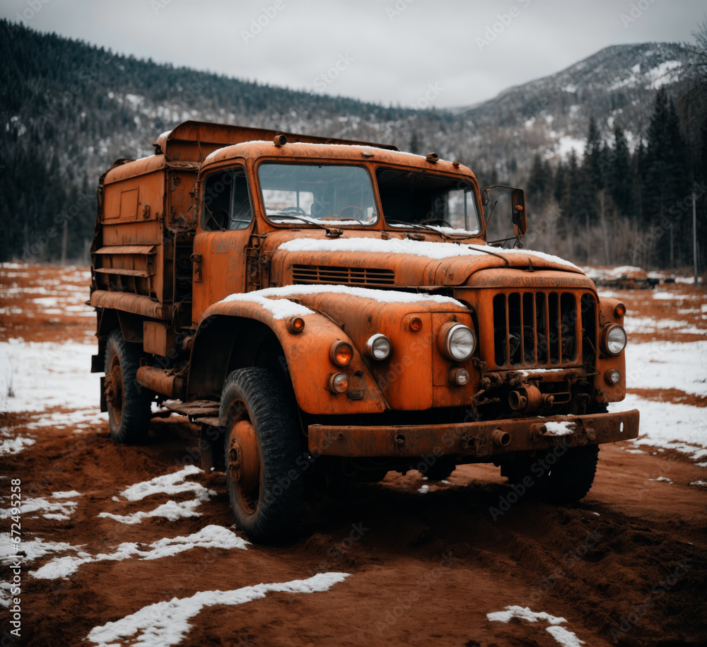 old truck in the snow