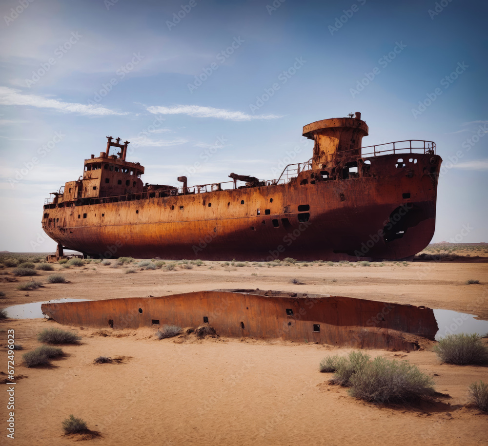 abandoned shipwreck on the desert