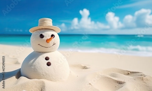 Christmas snowman on the beach