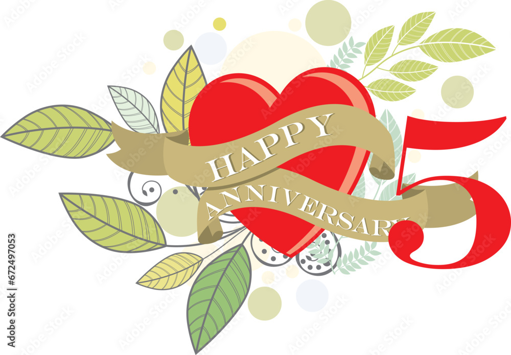 Fototapeta premium ribbon 5th happy anniversary vector illustration,good for celebration,anniversary party,birthday,ceremony,ground breaking,soft opening,grand opening,office, factory,couple,wedding,valentine,graduation