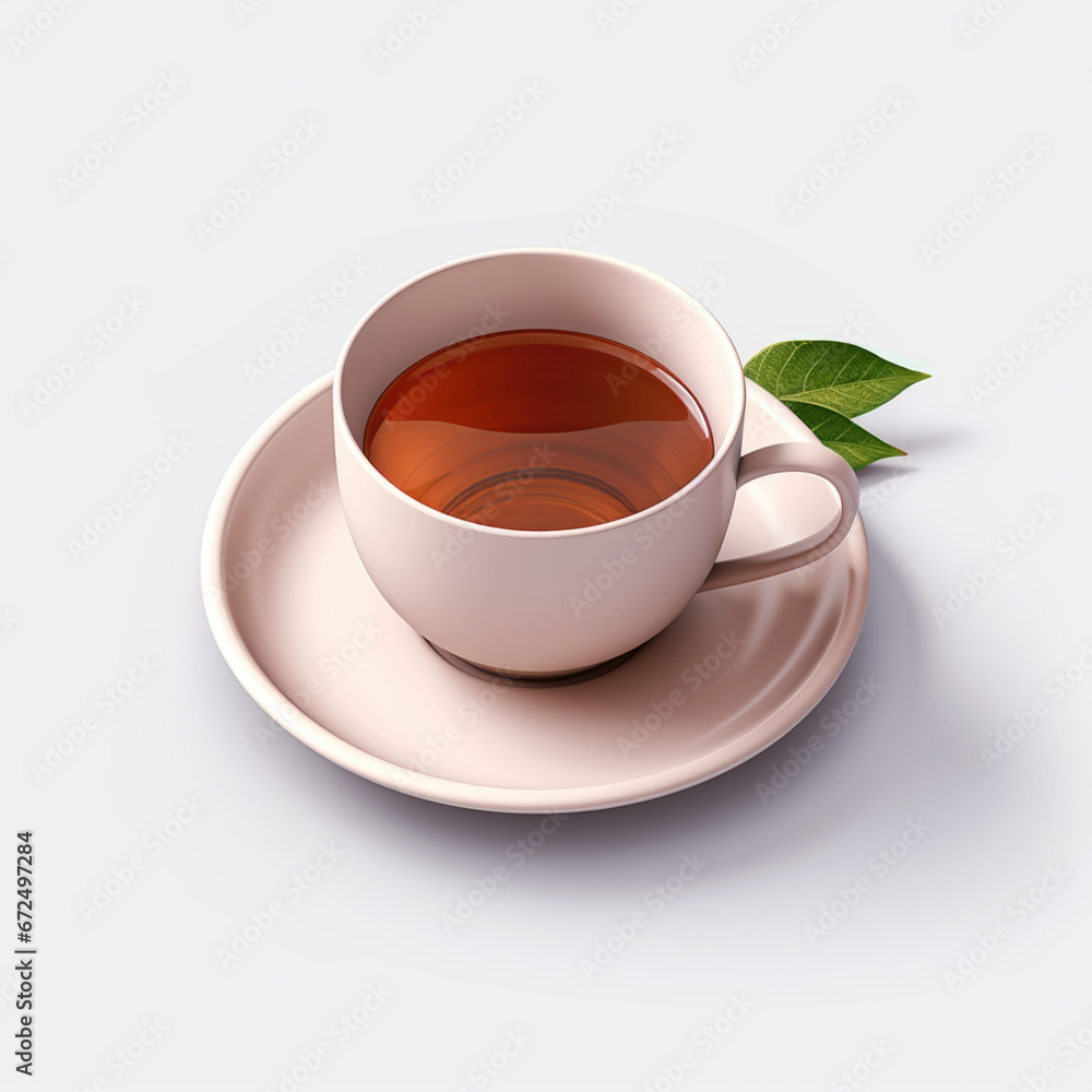 Fotografie A cup of tea with a leaf on a saucer