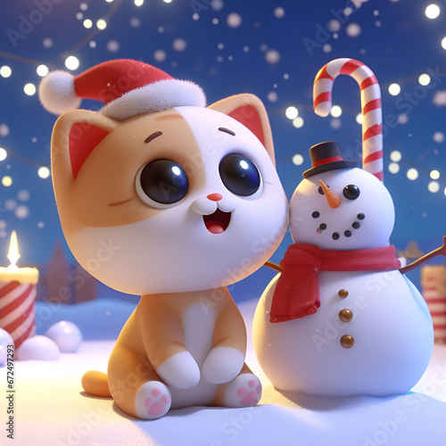 snowman and cat in christmas © Mfihan