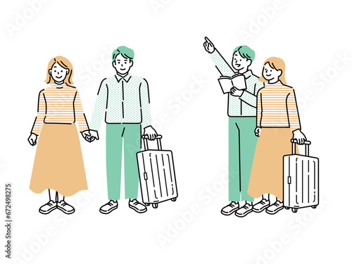 旅行、休暇のイラスト(夫婦、カップル、旅、海外、新婚旅行)