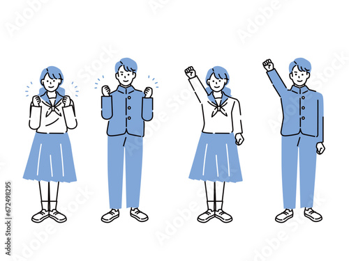高校生のイラスト(学生、青春、受験、部活、勉強、カップル、やる気、努力)