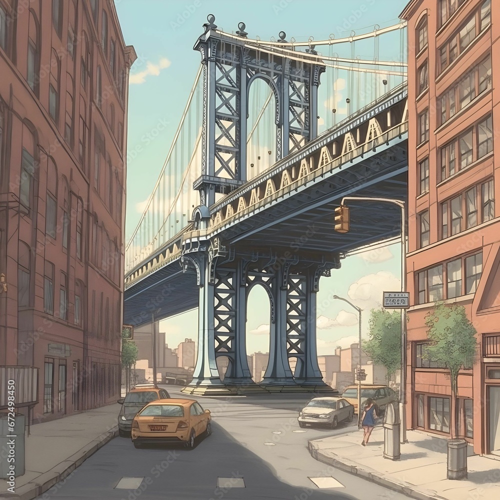 Fototapeta premium AI generated illustration of the Manhattan Bridge in New York