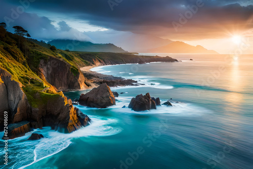 Sunset Near Beach surrounded by Mountains | Scenic Coastal Beauty | Sunset on the coast