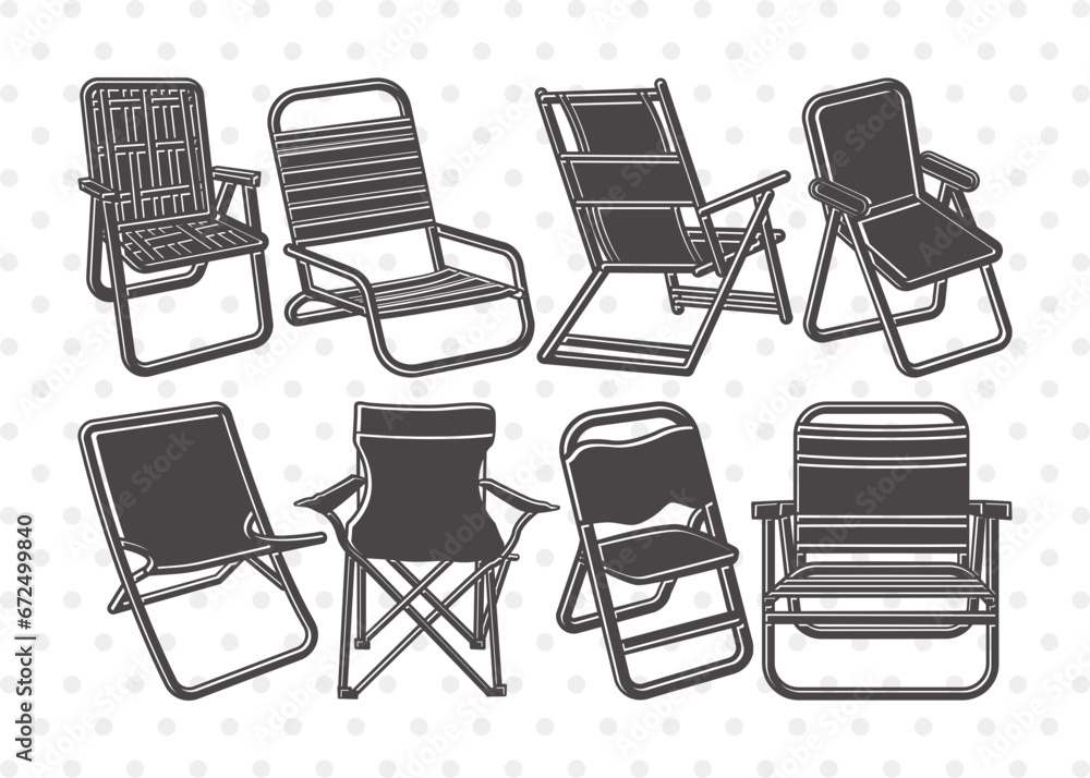 Folding Beach Chairs Clipart SVG Cut File, Lawn Chair Svg, Folding