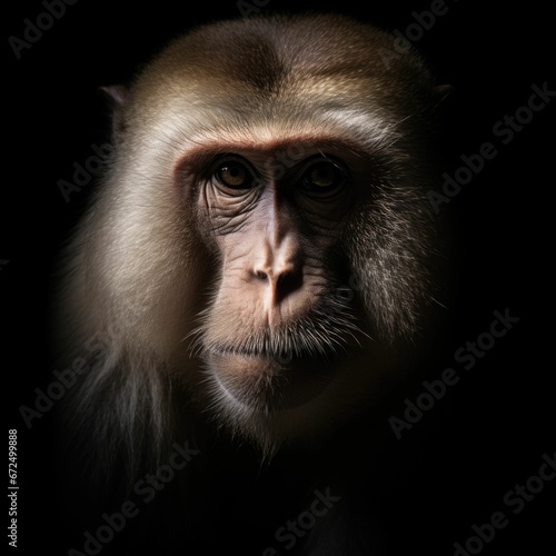 AI generated illustration of a monkey portrait on a dark background © Wirestock