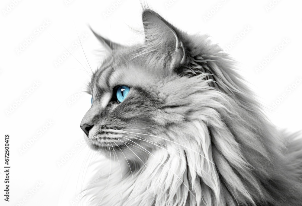 AI generated illustration of A gray long-haired cat with a white background AI generated illustration of A gray long-haired cat with a white background