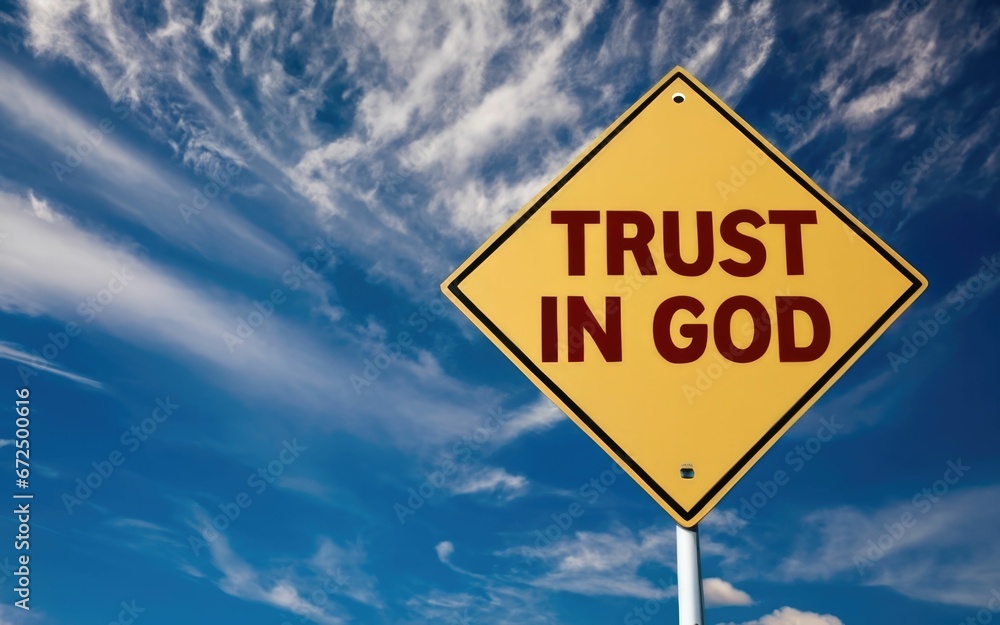 AI generated illustration of a road sign with the text 'Trust in God' AI generated illustration of a road sign with the text 'Trust in God'