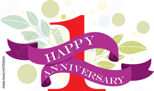 ribbon 1st happy anniversary vector illustration,good for celebration,anniversary party,birthday,ceremony,ground breaking,soft opening,grand opening,office, factory,couple,wedding,valentine,graduation