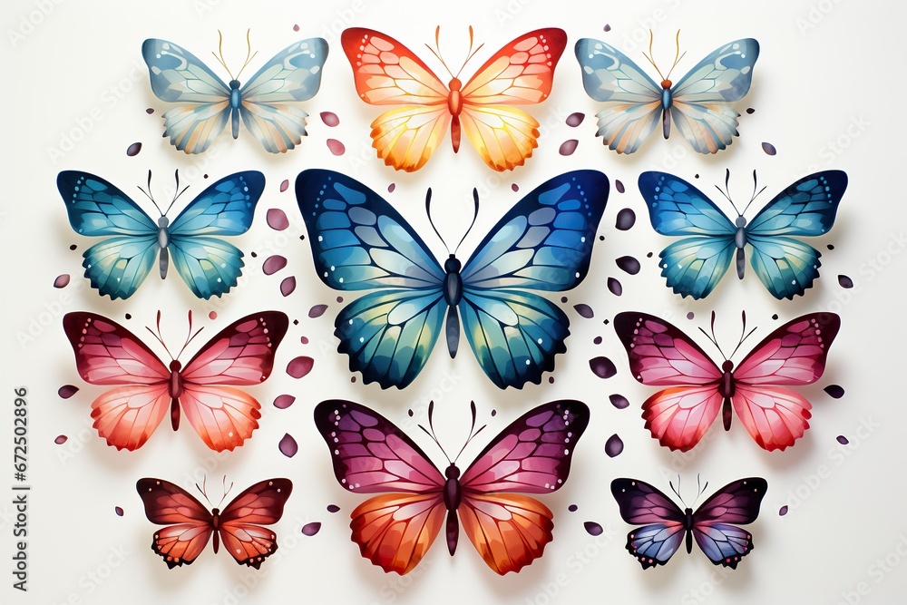 set of butterflies isolated set of butterflies isolated