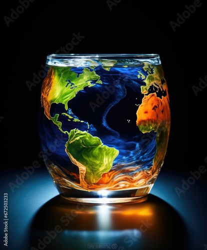 AI generated illustration of a glass bowl containing a map of the world © Wirestock