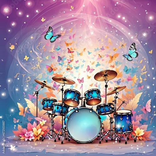 Drum with Musical Symphony Fantasy Background