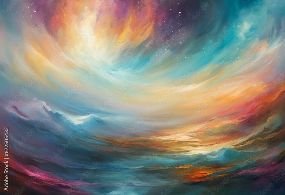 AI generated illustration of a vibrant painting of a bright sky with distant clouds