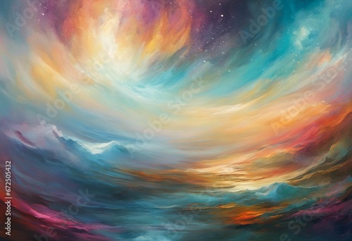 AI generated illustration of a vibrant painting of a bright sky with distant clouds
