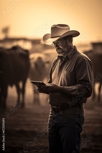 Modern-Day Cow Herding Embracing Agritech with Digital Tablets Amidst Livestock Farming