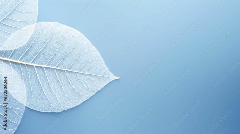 AI generated illustration of transparent leaves on a bright blue background AI generated illustration of transparent leaves on a bright blue background