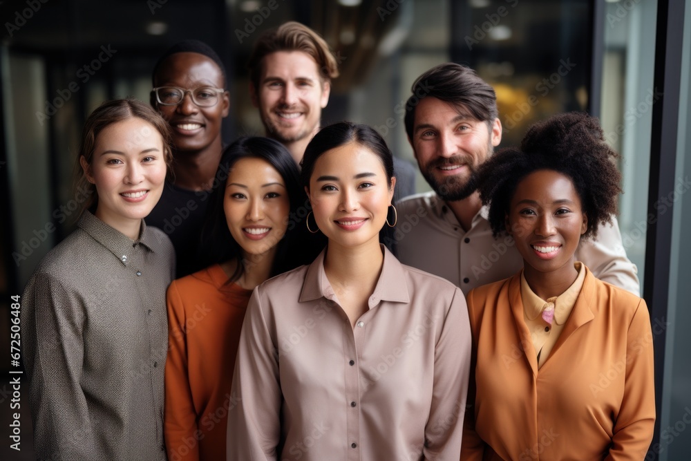 Group of different ethnicities. International Day office background. Generative AI. Group of different ethnicities. International Day office background. Generative AI.