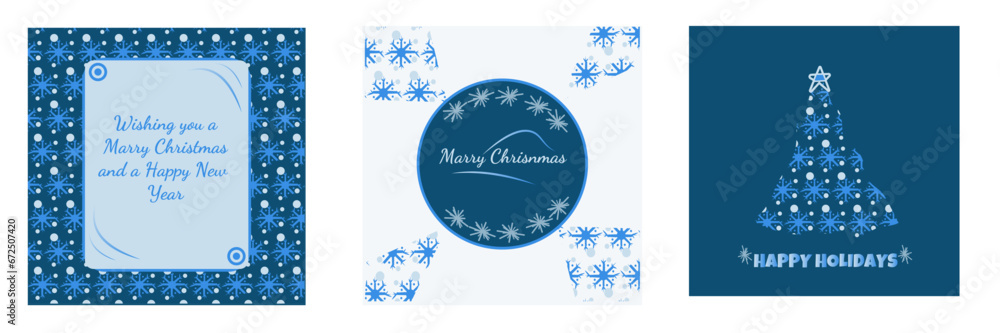  Modern universal artistic templates. Merry Christmas Corporate Holiday cards and invitations.Frames and backgrounds design. Vector illustration.