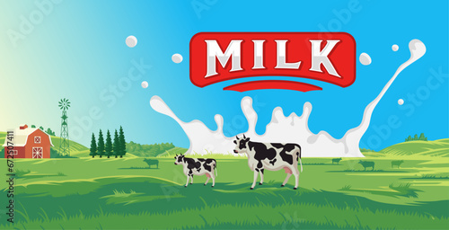 cow farm producing natural milk in the background of beautiful scenery 