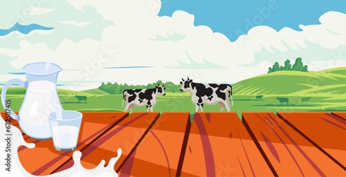 cow farm producing natural milk in the background of beautiful scenery