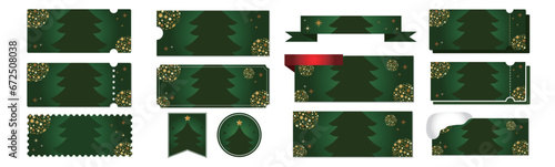 クリスマスセールに使える金のオーナメントと緑のクーポンベクターデザインセット（枠のみ）