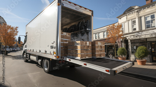 truck box full of furniture boxes for house moving photo