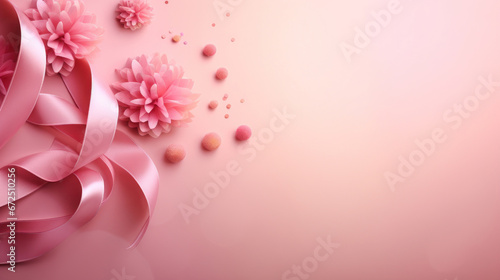 Pink ribbon with flower decoration. Design for International Women s Day  breast cancer awareness  Mother s day  Valentine s Day. Concept design for ad  social media  flyer. Generative AI