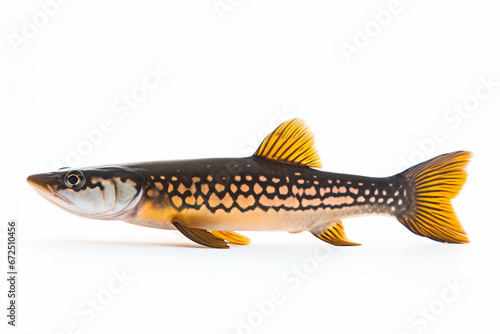 a fish with a yellow tail and a black body 