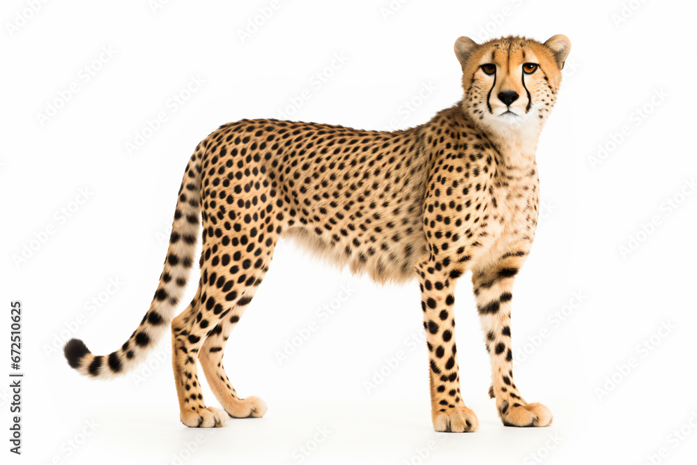 a cheetah standing on a white surface
a cheetah standing on a white surface