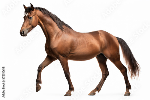 a horse is walking on a white surface 