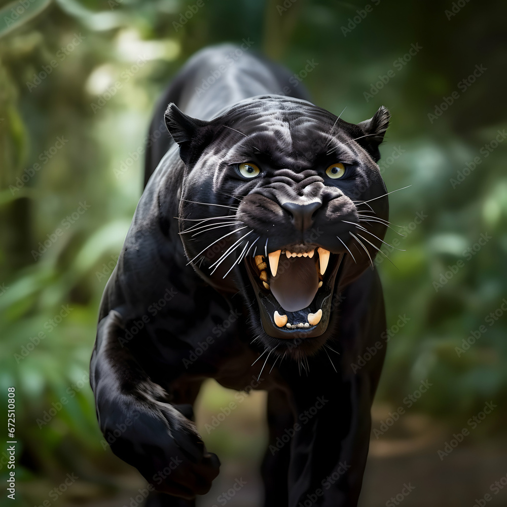 View of black panther in nature View of black panther in nature