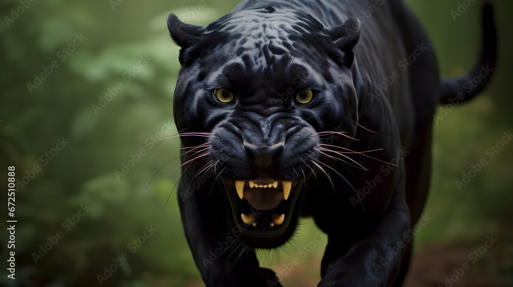 Close Up Black Panther Angry in the wild 